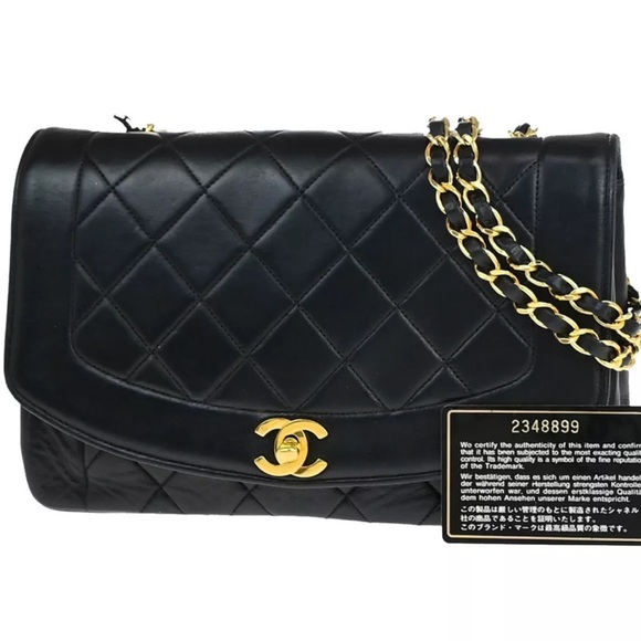 CHANEL DIANA 25 Single Flap Quilted Logo Lambskin Chain Bag and wallet - Picture 1 of 17